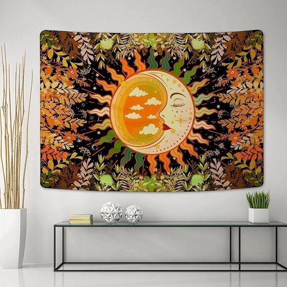Psychedelic Moon Stars Garden Flower Tapestry Mandala Living Room Bedroom Dorm - Picture 3 of 6